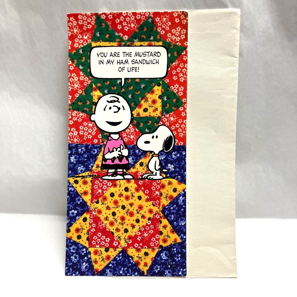 Vintage Peanuts 1958 Quilt Snoopy Funny Novelty Greeting Card